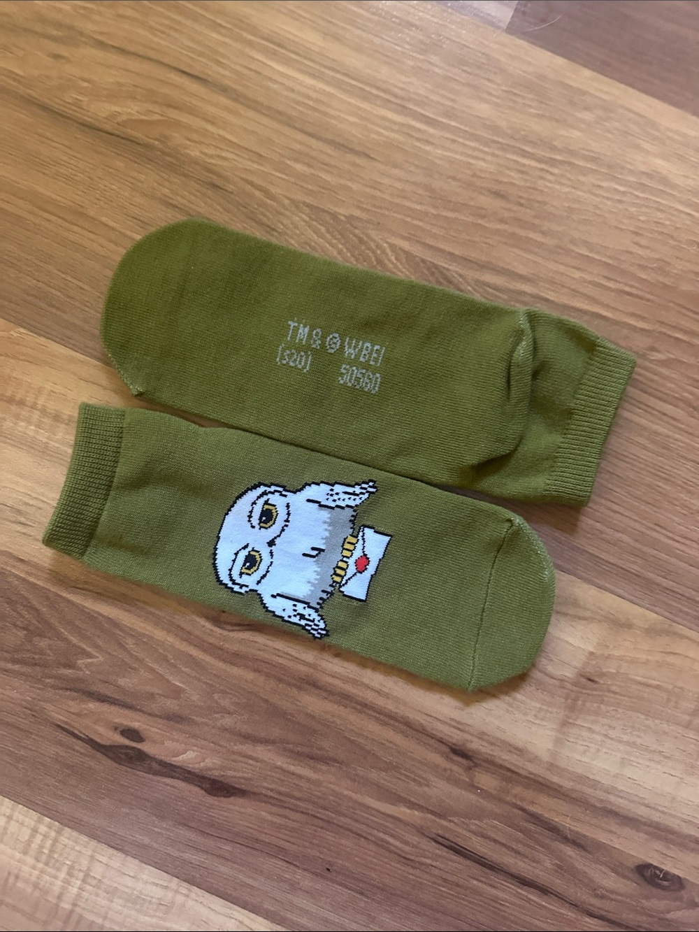 Olive Green Novelty Owl Crew Socks for Men - Picture 3 of 3